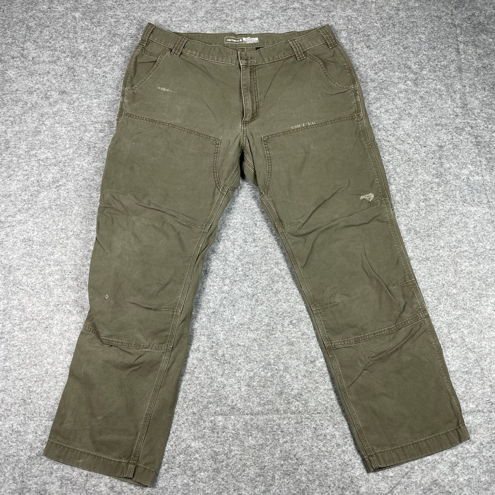Carhartt Work Pants Mens 38x30 (Fits 34x28) Green Relaxed Fit Double Knee Front